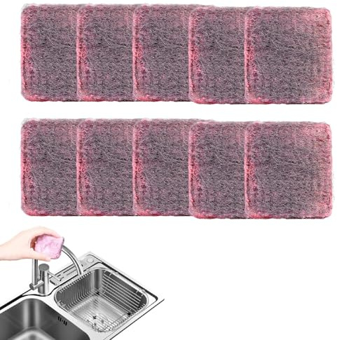 Steel Wool Soap Pads, 10 Pieces Heavy Duty Stain and Grease Cutting Scourers, Scratch-Resistant Kitchen Metal Sponges, Soap Filled Scouring Pads, for Cleaning Pots, Pans, Ovens & Stoves
