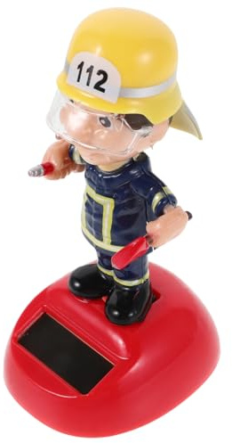 MAGICLULU Figurine de Pompier à Énergie Solaire Décoration de Voiture et Bureau Jouet Éducatif pour Garçon et Filles Ornement de Tableau de Bord Animé Présent Maison et L'Automobile