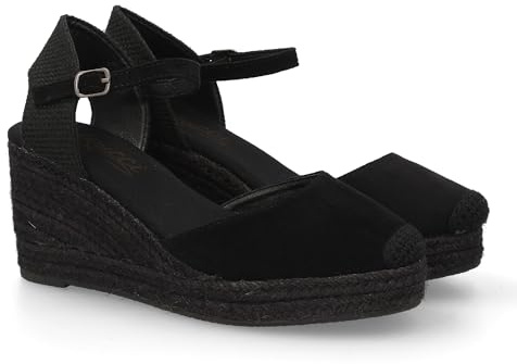 shoes&blues.es 94319 Sandalia de Cuna de Yute para Mujer, comodas y Elegantes Diseno Moderno con el Yute en el Mismo Tono y con Cierre de Hebilla, Ideales para Primavera Verano. Negro Talla 37