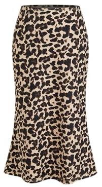 CIDER Leopard Print Midi Skirt Women's Trendy Casual Elastic Waist Skirt 2025 Fall, Brown, S