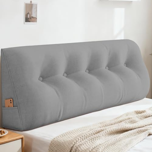 joomie Grand coussin triangulaire en forme de coin pour la lecture et le repos, coussin pour tête de lit, coussin de soutien du positionnement du dossier avec housse amovible (grand lit, gris)