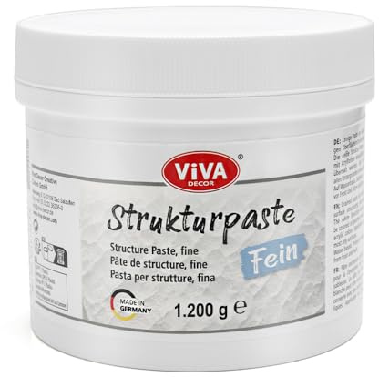 Viva Decor Strukturpaste Fein, 1200 g, Weiß, matte, sehr feinkörnige Paste auf Wasserbasis für reliefartige bis plastische Oberflächenstrukturierung - für Kreative und Künstler - Made in Germany