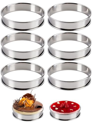 CoppaPasta Tondi 10 cm, Doublement Roulé, 6 Pezzi Stampo per Dolci Antiaderenti in Acciaio, Anelli da Dessert da 10x2.5 cm, Torta Stampo Circolare Anello per Mousse, Pasticceria, Dessert, Muffin