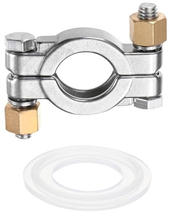 sourcing map Morsetto per tubi imbullonato in ottone sanitario in acciaio inossidabile 1-1/4 (34 mm) Raccordo a morsetto ad alta pressione con guarnizione in silicone per tubi di fabbrica di