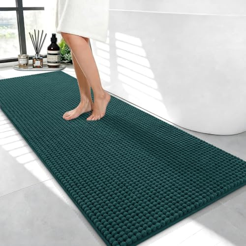 Linruione rutschfeste Badematte Grün 120x50cm Ultra Weich Chenille Teppich Badezimmer Groß, Bad Vorleger Waschbar Badteppich Dicker 1400 GSM Badvorleger Läufer für Badezimmer