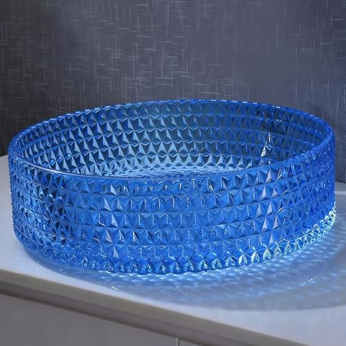 ZYCDP Waschbecken Aus Glas Für Badezimmer Glaswaschbecken Rund 395 X 395 X 122 mm Blau