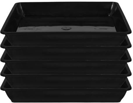 OSALADI Set da 5 Vassoi per Vasi da Fiori Quadrati in Plastica PP Resistente Sottovasi Neri 18X18 CM Bordo Alto Riutilizzabili e Pratici per Giardino e Decorazioni Interne