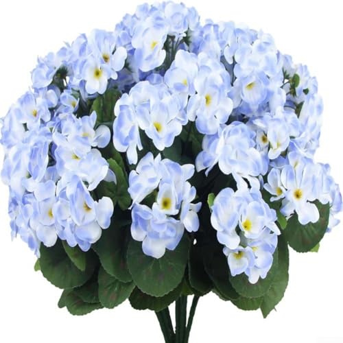 35,6 cm realistische künstliche Geranien 3 Bündel Seidenblumen für jeden Innen- oder Außenbereich (blau)