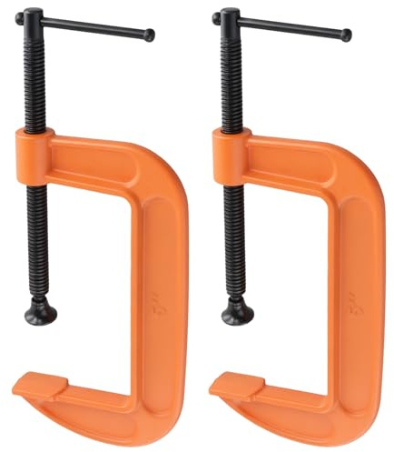LEXININ 2 Pcs 5 Inch G Clamp, Jaw Opening 140mm Orange C Clamps for Woodworking Welding Building, Malleable Cast Iron