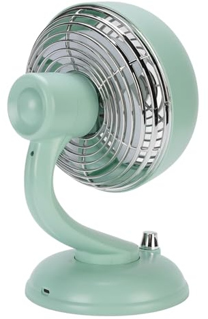 ZASCHMOY Ventilador Vintage Oscilante, Ventilador de Escritorio con Ajuste de Cabezal Inclinable Recargable por USB, Silencioso para Oficina