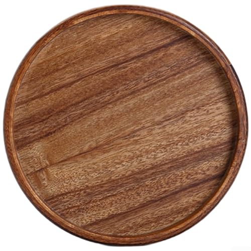 Plateau à thé rond en bois de noyer de style japonais 25 x 25 x 2,8 cm Finition grain naturel pour servir du café, des collations, des fruits, pour la maison, le salon, l'étude (rond, 25 cm)