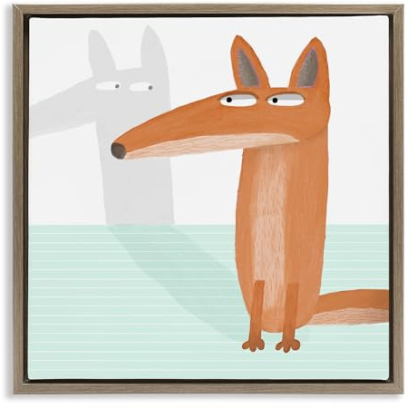 Stupell Industries 'Whimsical Fox Shadow', Floating Frame Canvas Art, Brown, 25 x 25 Inches, Easy to Hang and Sturdy, Made in USA, by Carla Daly