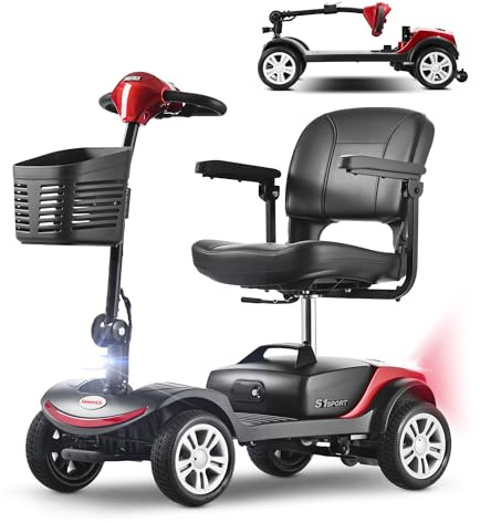 Senioren Elektromobil 4-Rad mit Fat-Tire-Klappmechanismus – abnehmbarer Akku (15 km Reichweite), elektromagnetisches Bremssystem, Einkaufskorb & LED-Licht, Tragkraft 136 kg, Kundenservice