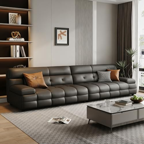 Italiensk modern enkel lyxig lädersoffa, massiv träram, rymlig och mjuk soffa, modern stor storlek, lämplig för vardagsrum/kontor/lägenhet.