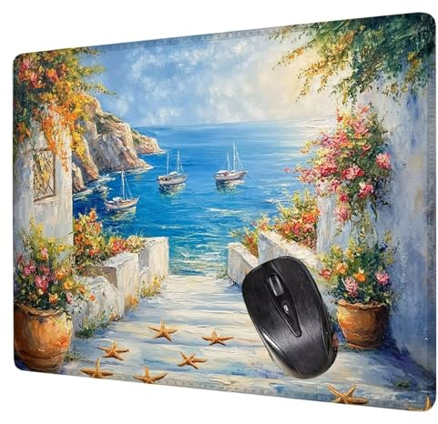 Mar Alfombrilla Raton Gaming 420x350x3mm, Alfombrilla Escritorio Azul Mouse Pad con Base Goma Antideslizante, con Bordes cosidos, Superficie Impermeable, para Oficina PC Portátil Tapete Rato H0-450