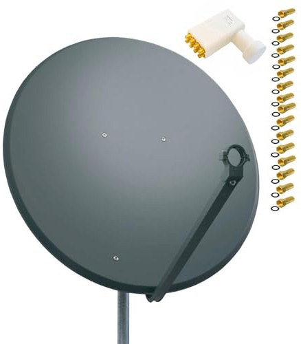 Premium X Satelliten-Komplettanlage 100cm Satellitenschüssel Anthrazit Satellitenantenne Octo LNB F-Stecker, SAT bis 8 Teilnehmer