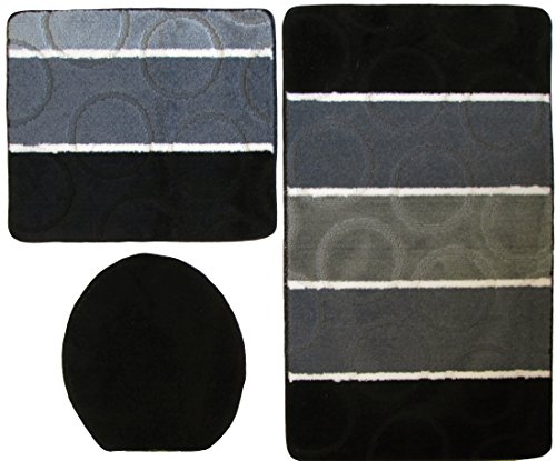 Orion Badgarnitur 3 TLG. Set 50x80 cm Mehrfarbig gestreift, WC Vorleger ohne Ausschnitt für Hänge-WC (schwarz grau)