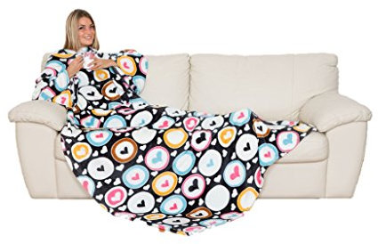 Kanguru Coperta con maniche Cuori, soffice plaid in pile, Microfibra, con tasca centrale, 210x140cm, regalo donna compleanno, amica, Hoodie per divano, letto, relax, Natale, vestaglia invernale
