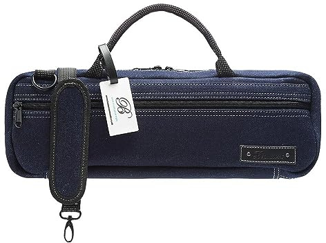 Beaumont „Blue Denim“ Querflötentasche C-Fuß Querflöten Koffer handgemacht Etui Jeans Hülle Instrumententasche Schulterriemen Lightcase Accessoire für Querflöte