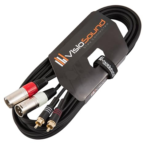 2x Male XLR to 2x RCA Phono Plug Twin Lead Audio Signal Patch Cable (5m) | Noiseless OFC Twin Audio, Signal, FX, Mixer, Patch Cable for Stage & Studio