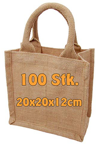 Cottonbagjoe 100 Stück Jutebeutel mit Henkel – 20x20x12 cm – robuste Geschenk- und Einkaufstaschen aus Jute für Hochzeit, Geburtstag, Events & DIY