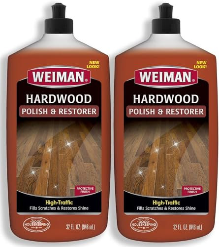 Weiman Wood Floor Polish and Restorer 32 Ounce (2 Pack) - High-Traffic Hardwood Floor, Natural Shine, Removes Scratches, Leaves Protective Layer - Packaging May Vary