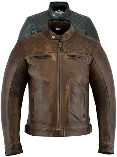 Texpeed Braun Motorrad lederjacke herren mit protektoren - Leder mit Rautensteppung - Motorrad Mit Original Biker Rüstung (EN 1621-1) Schutz 5XL