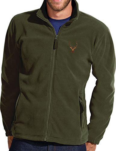 Baddery Fleecejacke Herren - Hirsch Jägerjacke - Jagdjacke Männer - Geschenk für Jäger - Kleidung Jagd Zubehör (Fleecejacke Army 3XL)