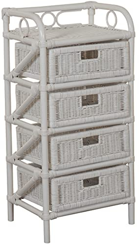 korb.outlet Rattan-Kommode mit Schubladen Badregal Korb Regal Schubfächer aus echtem Rattan 46 cm breit (Weiss, 4 Schübe)