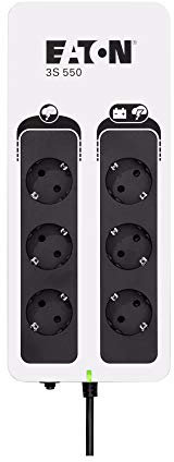 Eaton 3S 550 DIN - 3S550D - Unterbrechungsfreie Stromversorgung (USV) - 550 VA mit Überspannungsschutz (6 DIN Ausgänge, Überspannungsschutz, Schalldämpfer) - Weiß & Schwarz