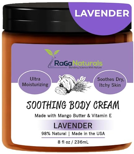 RaGaNaturals Calming Lavender Hand & Body Cream for Dry to Very Dry Skin - All Natural Vitamin E Face Cream to Deliver Healthy-Looking Glow -Non Toxic, Vegan Lavender Lotion for Women, Men, Baby -8 Oz