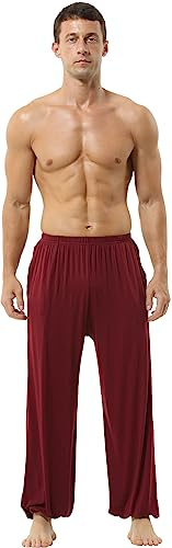 HOEREV Supermjuka Modal Spandex Haremsbyxor För Yoga Och Pilates,Mörkröd,S