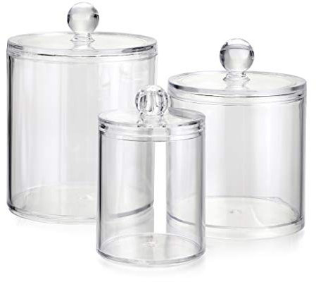 Sumnacon 3 Sizes Apothecary Jars Cotton Ball & Swabs Holder Clear Acrylic Bathroom Storage Container with Lid