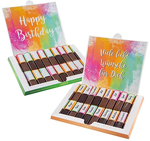 younikat Aufkleber-Set Happy Birthday für Merci Schokolade - dv913 | Geschenk Geburtstag Feier Party, blanko Aufkleber, bunt, selbstklebend, ohne Schokolade