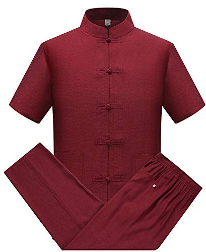 Coton Lin Tai Chi Set pour Hommes - 2 pièces Chinois Traditionnel Costume Tang Arts Martiaux Vêtements Chemises + Pantalon