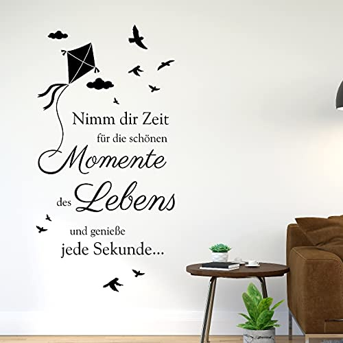 tjapalo® vr12 Sprüche Wandtattoo nimm dir Zeit für die schönen Momente wandtattoo wohnzimmer spruch zitate Wandsticker Flur und Diele, Farbe: Schwarz, Größe: H120xB58cm