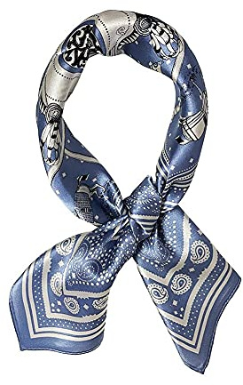 JERLA Damen Herren Kleine Quadratische Echte Maulbeerseide Schals Haarschal Kopf Hals Gesicht Schal 53,3 cm x 53,3 cm, Blaues weißes Pferd