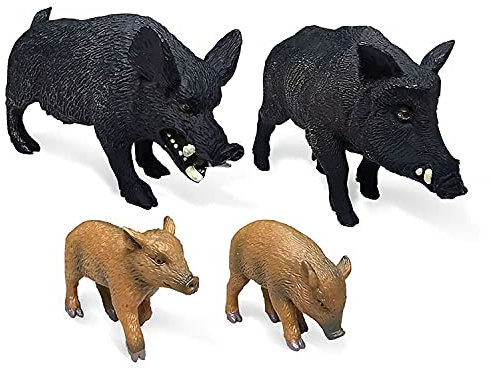 JOKFEICE Tierfiguren aus Kunststoff, Wildschwein-Familie, Action-Modell, Wissenschaftsprojekt, Lernspielzeug, Geburtstagsgeschenk, Kuchendekoration, für Kinder, 4 Stück
