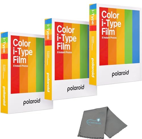 Polaroid Lot de 3 films couleur instantanés pour appareils photo i-Type 24 photos Fonctionne avec Now, Now+, I-2 et Lab avec chiffon de nettoyage Lumintrail