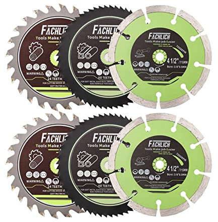 115mm Kreissägeblätter-Set (6-teilig) – Für Fliesen, Holz, Metall & Kunststoff | HSS/Hartmetall/Diamant | 3/8 Zoll Aufnahme