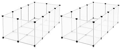 SONGMICS Freigehege mit Bodenplatten, 2er Set, Laufstall, aus Kunststoff, Gehege für Kleintiere, Meerschweinchen, Hamster, Kaninchen, weiß LPC002W02