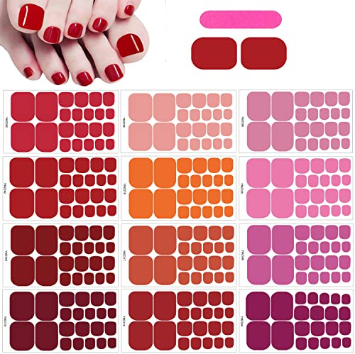 MWOOT (12 Feuilles 264Pcs) Full Cover Red Tonail Art Sticker, Ongle d'orteil Autocollants Décorations Manucure pour Ongle d'orteil,de couleurs mélangées 3D conçoivent pointe Autocollants à ongles