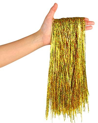 VEYLIN 2000 Stränge Gold Lametta Eiszapfen Folien-Fransen Lametta Girlande für Feiertags-Weihnachtsbaum Dekorationen