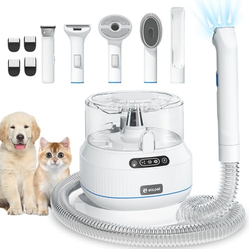 Rasoio per cani, aspirapolvere 10 kpa: 7 in 1, set per la cura degli animali domestici, 99% dei peli di animali, taglia professionale, aspiratore per cani e gatti, 1,5 l, bianco [ELS PET]
