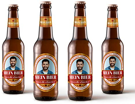 Bierflaschen Etikett personalisiert mit Foto & Text | Goldeffekt-Folie | Premium Aufkleber-Set | ab 6 Stück (Rot)