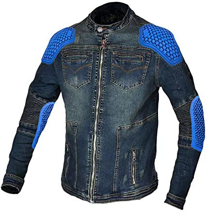 HULUV Chaqueta Moto Mezclilla Vintage para Hombre con Armadura Acolchada, Chaqueta Impermeable Mezclilla Informal Motocicleta Cuatro Estaciones Mujer (Color : Blue, Size : L)