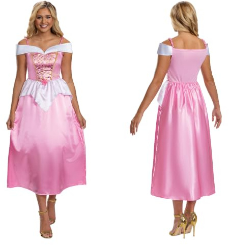 Disguise Aurora Costume for Women, Official Disney Princess Licensed Product, Beautiful Bodice with Printed Gold Pattern and Sleeves, Fishtail Skirt