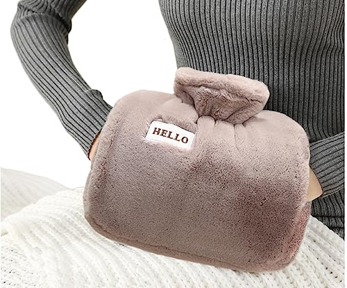 Wärmflasche mit Bezug 1.2L Flauschig Wärmflaschen mit Känguru-Tasche Handwärmer Muffs, Auslaufsicher Wärmflaschen Geschenk für Kältetherapie zur Nacken und Schultern Schmerzlinderung, Regelschmerzen