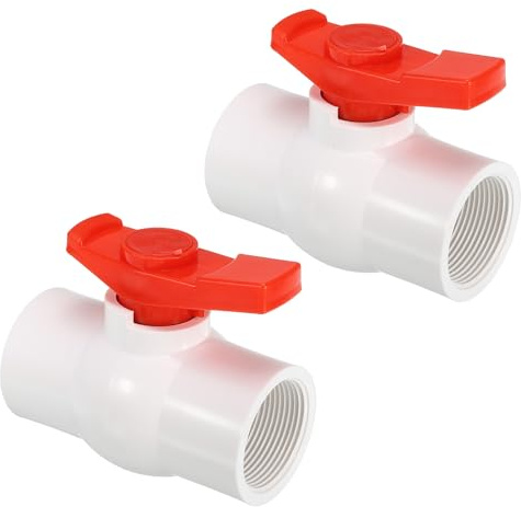PATIKIL G1-1/2 Kugelhahn, 2er-Pack PVC-Gewindeabschlussventil mit leicht drehbarem Griff zur Wasserflusskontrolle, Weiß/Rot