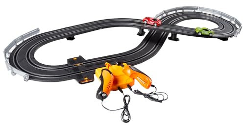 Colorbaby Speed & Go 47521 Piste de Course électrique, 2 Voitures, échelle 1:64, Taille 93 x 43 cm, Longueur 232 cm, Pistes de Voiture pour Enfants, Voiture radiocommandée, Circuit de Course, 8 Ans
